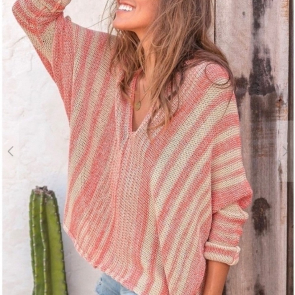 Wooden Ships Beachcomber Cotton Sea Ranch Coral Tan V-Neck Sweater M/L